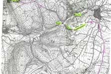 Die Karte zeigt den Fluchtweg vom Klotzenhof zur Furt über den Röllbach bis zur Hainburg über Klingenberg.